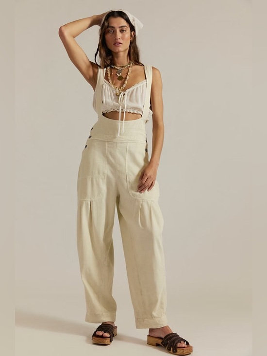 We The Free Pants - NWT FREE PEOPLE WE THE FREE Felix Terry Overalls | Tea/Ivory MSRP $168 Oversized